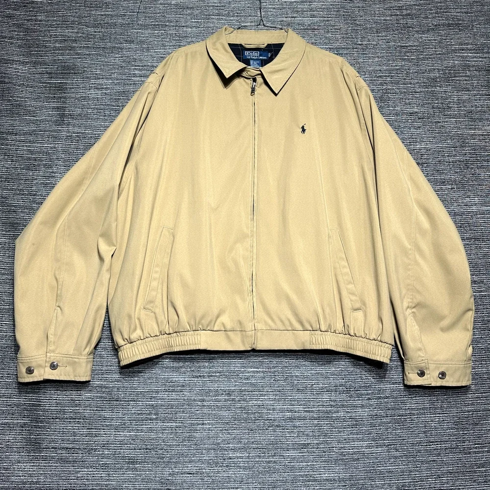 Polo by Ralph Lauren Jacket Men's 2XL Khaki Camel Brown Zip Lined Loop Collar